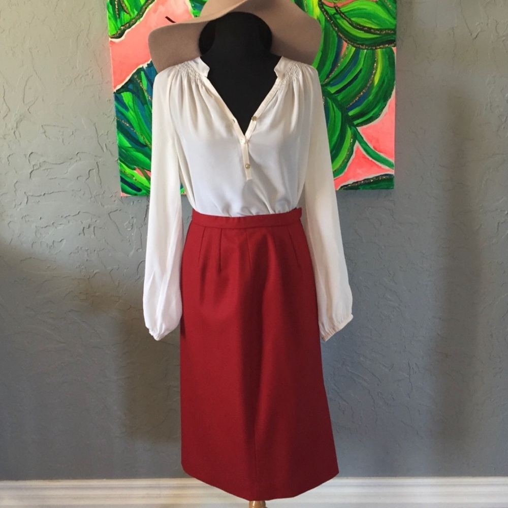 💐Sold! Vintage Fall Wool Pencil Skirt Red